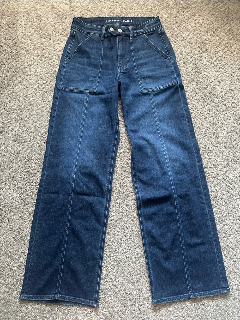 American Eagle Dreamy Drape Stretch Super High-Waisted Wide-Leg Jeans - 6 Tall